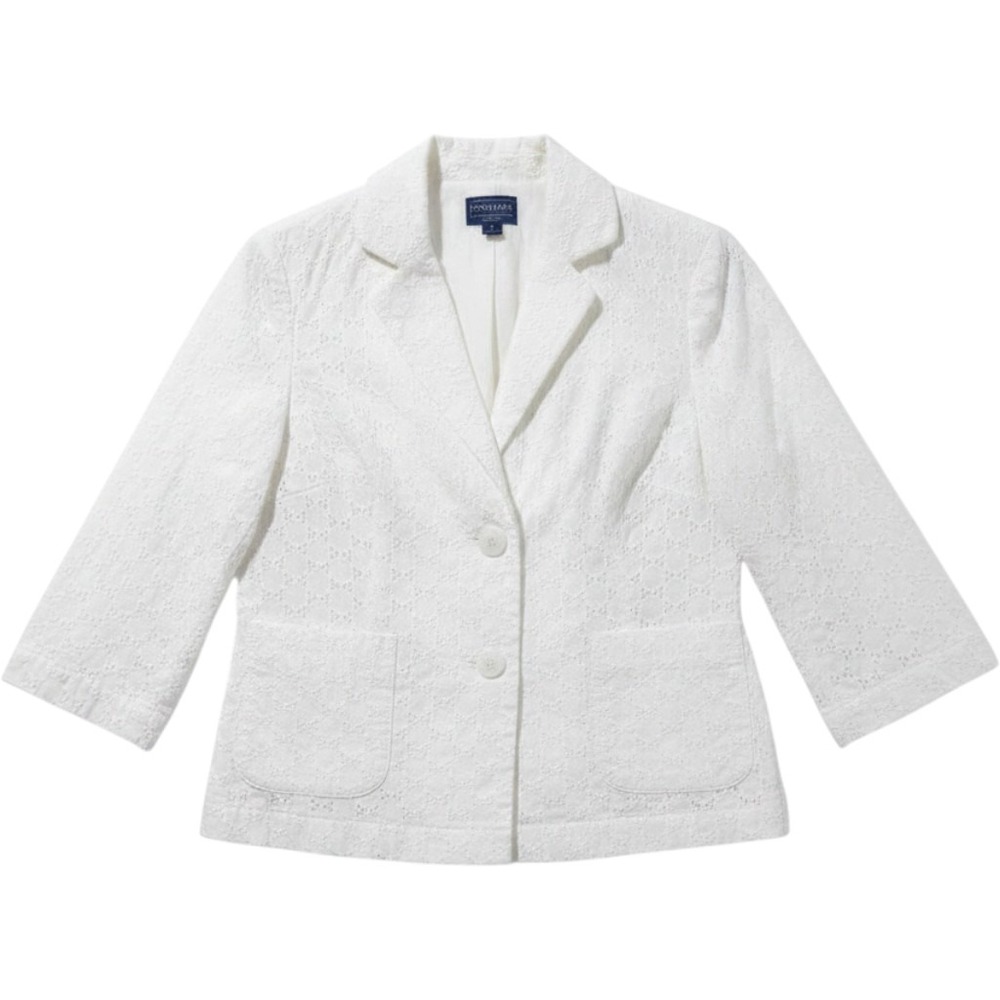 Pendleton Womens White Eyelet Cotton Blazer Jacket 3/4 Sleeve Size M TF138-68365 - Picture 2 of 10